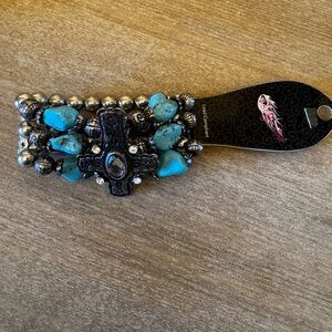 Turquoise and Silver Cross Bracelet